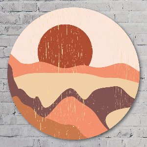 Muurcirkel ⌀ 40 cm - Muurcirkel abstract landschap met ondergaande zon - Aluminium Dibond - Landschappen - Rond Schilderij - Wandcirkel - Wanddecoratie