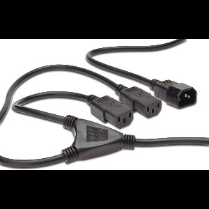 DIGITUS Verlenging voor net-aansluitkabel - 1,7 m - C14 naar 2x C13 - St/Bu/Bu - H05VV-F3G - 1,0 mm² & 0,75 mm²