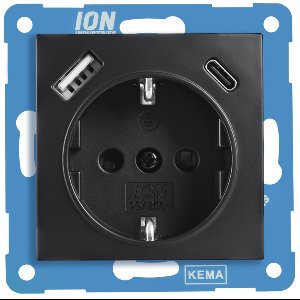 ION | Wandcontactdoos RA | met USB en USB-C | Mat Zwart - E1 Serie
