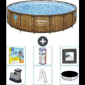 Bestway Rond Power Steel Swim Vista Zwembad - Houtprint - 549 x 122 - Inclusief Pomp - Ladder - Afdekzeil Onderhoudspakket - Filter - Vloertegels