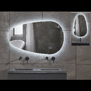 Mawialux LED Badkamerspiegel - Dimbaar - 119x59cm - Asymmetrisch - Horizontaal of verticaal ophangen - Verwarming - Touchscreen - Ana