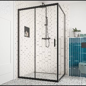 Saqu Sturdy Douchecabine - met Schuifdeur - 130x100x200 cm - Veiligheidsglas - Antikalk - Mat Zwart - Douchewand