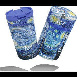 IZY Drinkfles - Van Gogh - Starry Night - Inclusief donatie - Koffiebeker to go - Thermosbeker - RVS - 6 uur lang warm - 350 ml