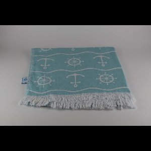 uit Turkije By Aquatolia Hamamdoek Lagina met Anker en Roer - 100% Zacht Katoen - Strandlaken - Handdoek - Turkoois - 100cm x 180cm - Originele hamamdoek uit Turkije