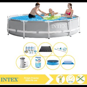 Intex Prism Frame Zwembad - Opzetzwembad - 366x76 cm - Inclusief Afdekzeil, Onderhoudspakket, Filter, Grondzeil, Onderhoudsset en Solar Mat