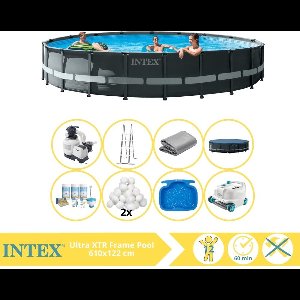 Intex Ultra XTR Frame Zwembad - Opzetzwembad - 610x122 cm - Inclusief Onderhoudspakket, Filterbollen, Luxe Zwembad Stofzuiger en Voetenbad