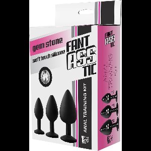 Dream Toys - Set 3 anaalpluggen in 3 maten met witte siersteen - Zwart