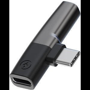USB-C (type-c) Male naar 3.5MM jack AUX Female + USB-C female - koptelefoon speaker headset compacte adapter kabel - geschikt voor o.a. telefoon en laptop - grijs