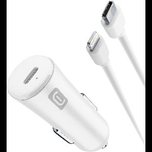 Autolader kit 20W usb-c naar lightning wit Cellularline