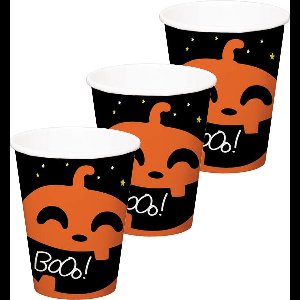 Halloween thema feest beker - 18x - pompoen BoOo! print - papier - 250 ml