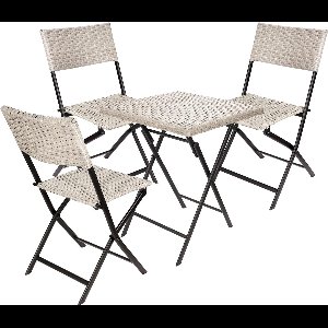 BRUBAKER Lugano Balkonset met tafel en 3 stoelen, weerbestendig, inklapbaar en ruimtebesparend, polyrotan balkonmeubelset, zitgroep voor balkon, terras, bistroset met klapstoelen, grijs/beige