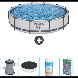 Bestway Rond Steel Pro MAX Zwembad - 366 x 76 cm - Grijs - Inclusief Pomp Afdekzeil - Chloor - Zwembadgids