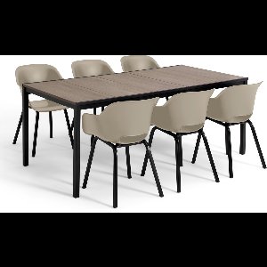 Keter Porto Diningset - Signature Porto Tafel en 6 Noa Tuinstoelen - Ashwood/Zand