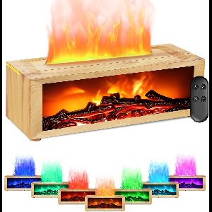 Azomor® Houtlook Aromadiffuser met Vlameffect en Meerkleurige LED-Verlichting