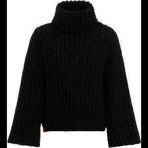 Knit Factory Kris Gebreide Dames Coltrui - Gebreide dames trui - Wintertrui - Damestrui - Wollen trui - Lange trompetmouw - Turtleneck - Zwart - 40/42