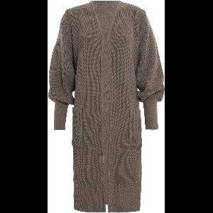 Knit Factory Patty Lang Gebreid Vest Marron - Gebreide dames cardigan - Lang vest tot over de knie - Donkerbruin damesvest - Pofmouw - 30% wol en 70% acryl - 40/42