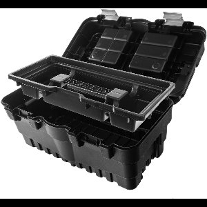 KADAX Gereedschapskist, 45 x 25 x 24 cm, gereedschapskist met draaggreep en sluitingen, gereedschapskoffer voor het opbergen van gereedschap (zwart)