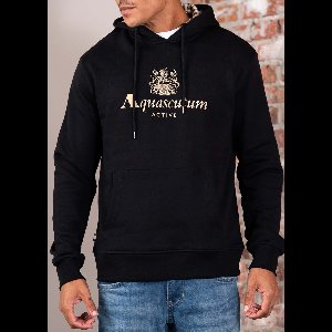 Aquascutum Big logo hoodie fleece - black