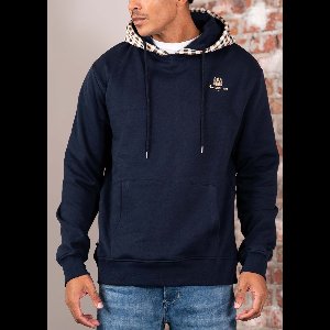 Aquascutum Club check hoodie fleece-navy