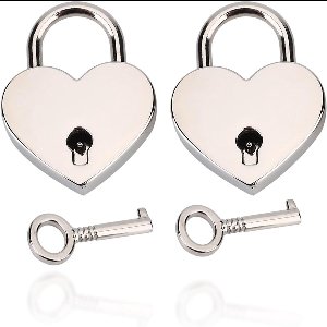 JHubers Goods - Hartvormig hangslot, 2 sets klein met sleutel - minislot voor sieradendoos - opbergdoos - zilverkleurig - romantisch cadeau.