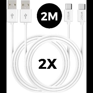 WiseQ USB-A naar USB-C Oplaadkabels Wit – 2 Meter (Set van 2) – USB-C Kabels - USB naar USB-C Kabels Geschikt Voor iPhone 17, iPhone 16, iPhone 15, Samsung Galaxy S24 en Andere Apparaten