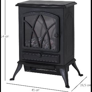 Homcom - Elektrische Haard - Haard - Decoratieve Vloerverwarmingskachel - Verplaatsbaar Decoratief Vlameffect - 1000/2000W - 60Hz - Zwart