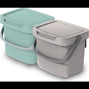 Keden GFT aanrecht afvalbakjes set - 2x - beige/mintgroen - 3L - 19 x 17 x 15 cm - klepje/hengsel