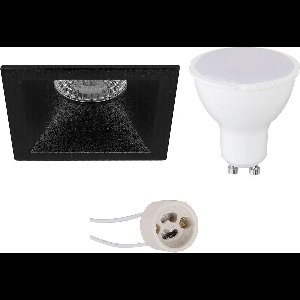 LED Spot Set - Pragmi Pollon Pro - GU10 Fitting - Dimbaar - Inbouw Vierkant - Mat Zwart - 6W - Natuurlijk Wit 4200K - Verdiept - 82mm