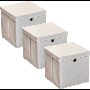 HI Opbergmand - 3x - grijs - 30 x 30 cm - kunststof - met deksel - vakkenkast