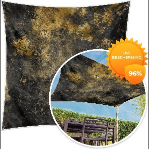 MuchoWow® - Schaduwdoek - Marmer - Goud - Zwart - 96% UV-bestendig - Hoogwaardig polyester - Zonnedoek - Weerbestendig - Tuin - Tarp - 300x300 cm