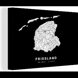 Canvas schilderij 180x120 cm - Wanddecoratie Friesland - Kaart - Nederland - Muurdecoratie woonkamer - Slaapkamer decoratie - Kamer accessoires - Schilderijen