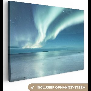 Canvas schilderij 160x120 cm - Wanddecoratie Noorderlicht - Strand - Aurora - Natuur - Muurdecoratie woonkamer - Slaapkamer decoratie - Kamer accessoires - Schilderijen