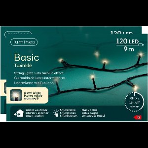 Lumineo Kerstverlichting - 2x - 120 led lampjes - warm wit - 9 meter - zwart snoer - lichtsnoer - buiten