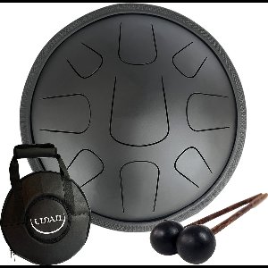 LIDAH® Steel Tongue Drum - Equinox Zephyr Series - 36 cm Handpan + Muziekboekje - voor Kinderen en Volwassenen - Lotus Yoga Klankschaal - Black