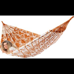 Luilak hangmat XXL - 100% Katoen - 400x180cm - 200kg draagkracht - binnen & buiten - Oranje, Wit