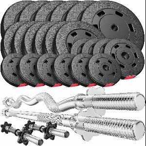 Hop-Sport Halterschijven Set van 125 kg met Halterstang en Curlstang - Inclusief 1 x Lange Halterstang 167 cm, 1 x Curl Stang 120 cm, 2 x Korte Halters 45 cm - Complete Halterset voor Fitness Bodybuilding Gewichtheffen Thuisworkouts