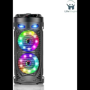 LifeStages - Party Speaker - Draagbare Bluetooth Luidspreker - Draadloze Luidspreker Met Dual 4'' Full Range Stereo Sound - Gemengde Kleuren LED Lampjes - Luide Luidspreker Voor Reizen, Thuis, Party