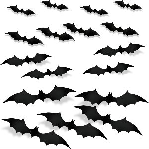 JHubers Goods - 56 stuks Zwarte Halloween 3D Vleermuizen Decoratie - Realistische Enge Vleermuis Stickers - 4 Maten Muurdecor - Voor Muur Raam Deur Binnen Buiten Feestartikelen