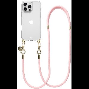 AVY Case geschikt voor Apple iPhone 14 Pro Max | Transparant Hoesje Met Telefoonkoord 130CM | Crossbody Tressé Pink