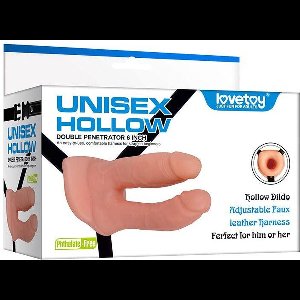 Dubbele holle strapon | voorbind | pegging dildo met harnas - 15 cm