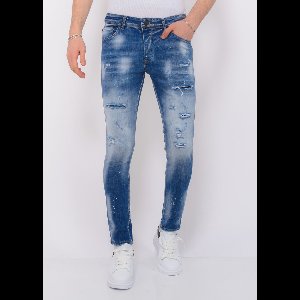 Ripped Stonewashed Jeans Heren - Slim Fit -1073- Blauw