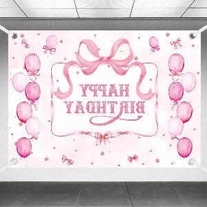Happy Birthday Achtergrond, 180x110cm Roze Strik Banner voor Feestdecoraties - Meisjes, Vrouwen, Verjaardag, Babyshower, Vrijgezellenfeest