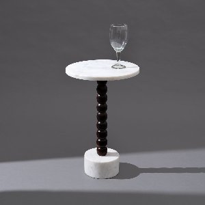 Mable Wood Drink Table with Marble Top