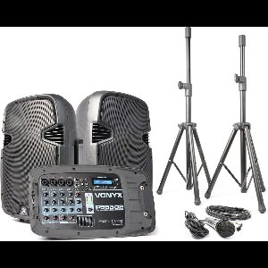 Vonyx PSS302 Mobiele Geluidset 10 inch SD/USB/MP3/BT met Standaards