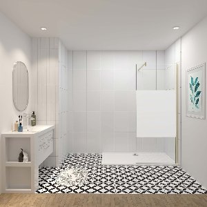 Inloopdouche-douchewand-walk in 120x200 cm,10mm midden wit gematteerd gehard glas met explosieveilige folie+F-vorm: 140 Stabilisatiestang,gouden profiel