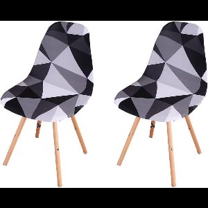 Smoakez - Universele stretch eetkamerstoelhoezen voor armloze stoelen - wasbaar - zwart driehoek design - keuken, slaapkamer, woonkamer - set van 2