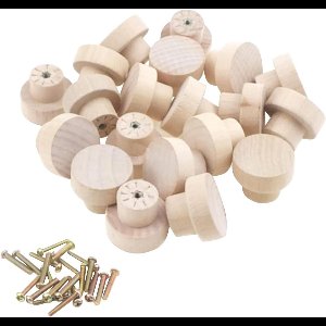 Smoakez - Set van 20 Houten Knoppen met Schroeven - Ronde Handgrepen van Onbewerkt Hout - Ideaal voor Lades en Meubels (Diameter 35 mm x 25 mm)