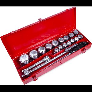 Doppenset 21-Delig – 3/4″ Ratel & T-Schuif met Kardangewricht | Inclusief Verlengstukken – Robuust & Compact Voor Zware Klussen