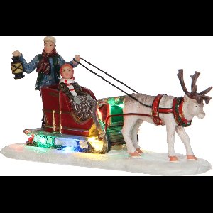 Luville Kerstdorp Miniatuur Rendierenslee - L16 x B5,5 x H7,5 cm