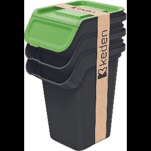 Prosperplast Keden - prullenbakken set van 3x25l - Kaddi Q - Zwart